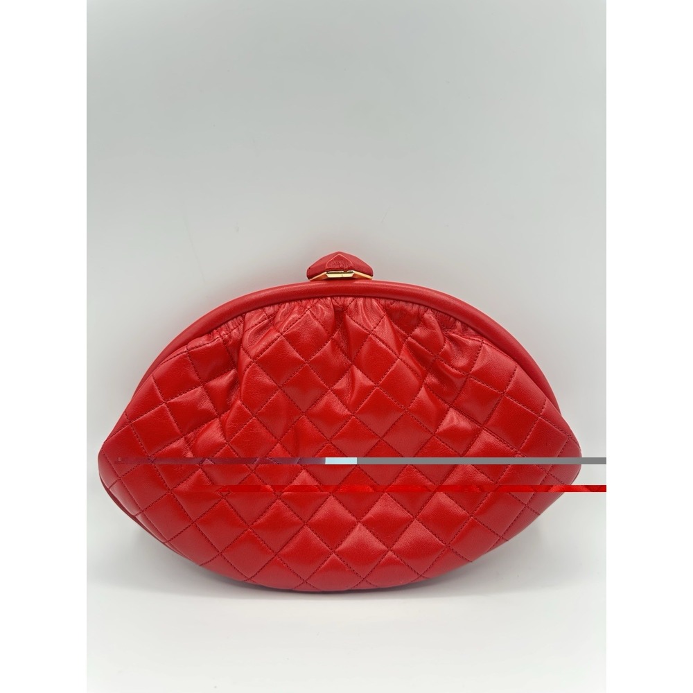 Susan Gail Bellido Quilted Red Leather Handbag Gold Chain Shoulder Purse